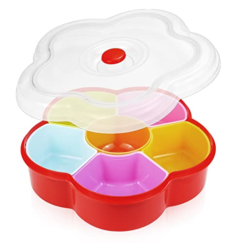 Hslife Separable Colored Flower Shaped Fruit Bowl Snacks Bowl, Candy And Nut Serving Container Appetizer Tray With Lid, 6 Compartment Plastic Food Storage Organizer #TOP30