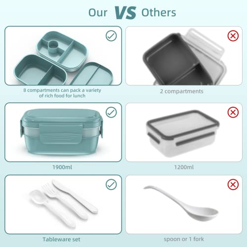 Lunch Box Adult Bento Box,Stackable Bento Lunch Box Container Built In Utensil Set For Adult And Kids Modern Style Lunch Container For School,Office,Picnic Leak Proof,Dishwasher Microwave Safe - Green #TOP2