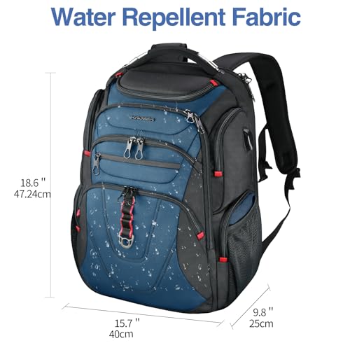 Image of KROSER TSA Friendly Travel Laptop Backpack 17.3 inch XXXL Gaming Backpack Water-Repellent College Daypack Business Backpack with RFID Pockets & USB Port for Men /Women-Black /Haze Blue