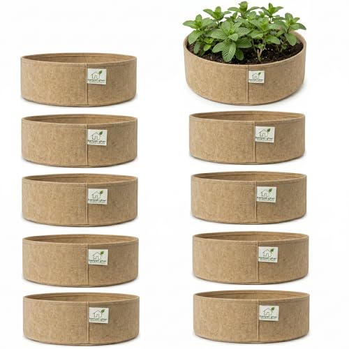 Image of 400 GSM Geo Fabric Round Grow Bags 18x6 Inch, Camel Color Planting Bags for Terrace and Kitchen Gardening Pack of 10