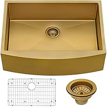Ruvati Brass Tone 30-inch Rounded Corners Apron-Front Matte Gold Stainless Steel Farmhouse Kitchen Sink - Single Bowl Farmhouse Sink - RVH9660GG