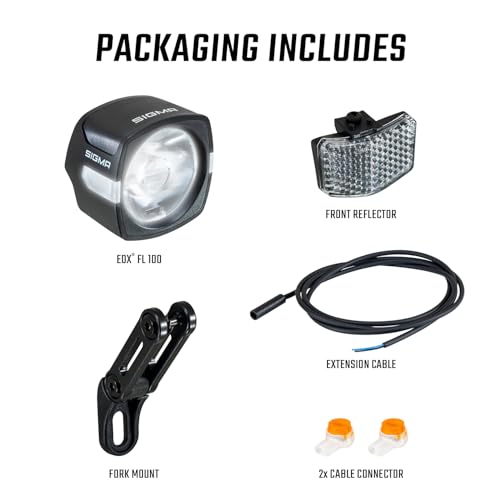 SIGMA EOX FL 100 | Lighting for e-Bikes | Front Light for e-Bikes with 100 Lux and LED OSRAM | Installation in a Few Steps | Side Visibility