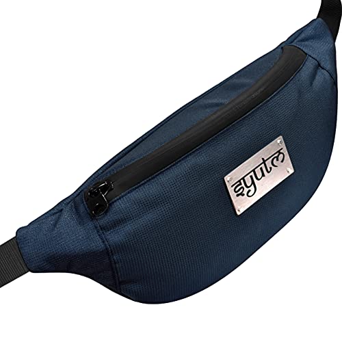 Image of Unisex Waist Pack Travel Handy Hiking Zip Pouch Elegant Style Document Money Phone Belt Sport Bag Bum Bag for Men and Women Nylon Adjustable Strap (Navy Blue Doted)