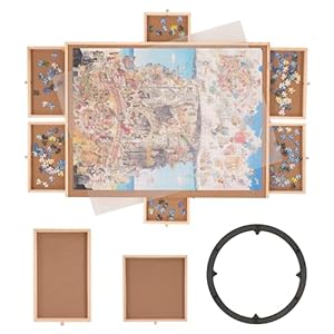 VEVOR 1500 Piece Puzzle Board with 6 Drawers and Cover, 32.7″x24.6″ Rotating Wooden Jigsaw Puzzle Plateau, Portable Puzzle Accessories for Adult, Puzzle Organizer & Puzzle Storage System, Gift for Mom