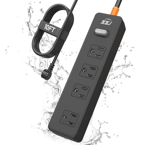 Image of Outdoor Power Strip Weatherproof, IPX6 Waterproof Surge Protector with 4 Wide Outlets, 1625W /13A Overload Protection Switch, 10FT Extension Cord, Wall Mountable for Indoor Outdoor, UL FCC Listed