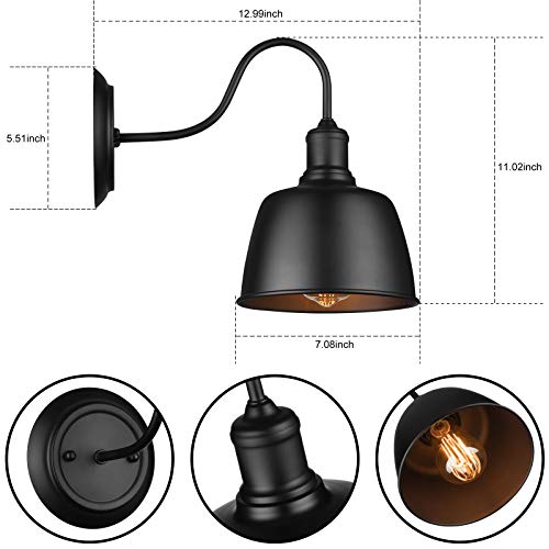 Ic Instant Coach Black Gooseneck Barn Wall Light Wall Sconce Lighting Industrial Retro Farmhouse E26 Wall Lamp Led Porch Light For Kitchen, Foyer,Bedroom,Warehouse, Dining Room, Restaurant (2 Lights) #TOP1