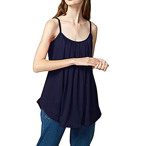 Racerback Tank Tops for Women Sexy Flowy Plus Size Chiffon Cami Spaghetti Strap Solid Ruched Crewneck Sleeveless Vest