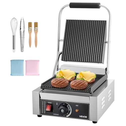 VEVOR Gril Panini Électrique 1800 W, Presse à Panini avec Plaque Émaillée Plate de 22x23 cm, Appareil à Sandwich en Inox, avec Poignée et Contrôle de la...