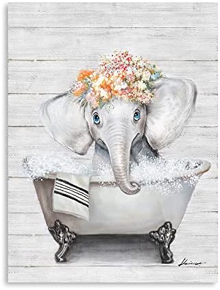 ForJoy Cute Elephant Decor Wall Art:Painting for Children's room,Bedroom,Bathroom Decor Ready to Hang 12x16 inches