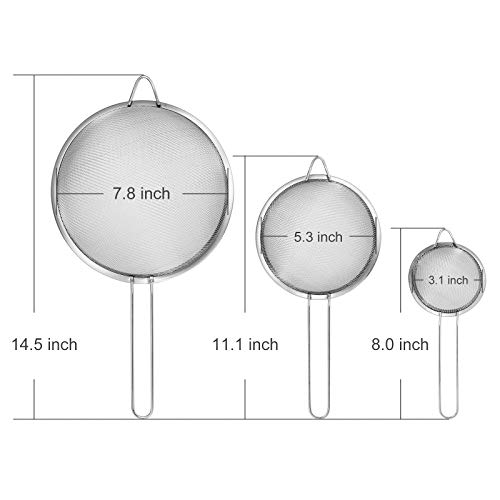 Yqlinnn Stainless Steel Fine Mesh Strainer, Set Of 3 Fine Mesh Strainer For Kitchen, Use For Tea, Flour, Rice, Juice, Vegetable, Etc, 3.15", 5.51", 7.88", Silver #TOP1