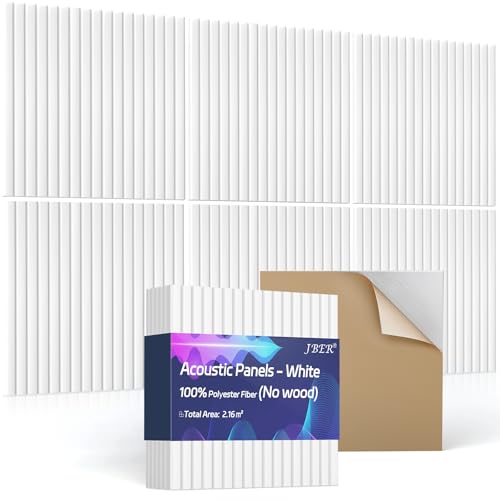 JBER 6 Piezas Paneles Acusticos Autoadhesivos, Aislante Acustico para Pared de Alta Densidad, Paneles Insonorizacion Acústica Decorativos, Tratamiento Acústico para Estudio, Oficina, 60x60xcm, Blanco
