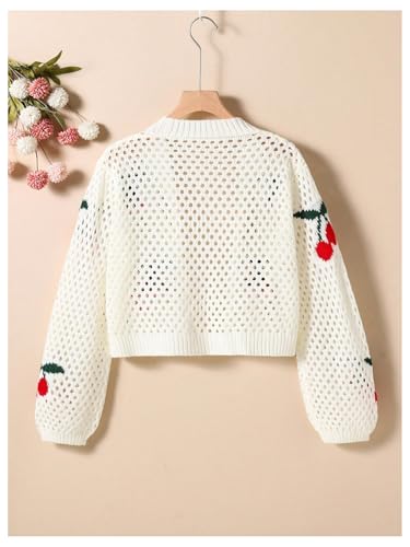 OYOANGLE Girl's Hollow Out Crochet Cardigan Sweater Cherry Embroidery Open Front Lightweight Knit Shrugs2