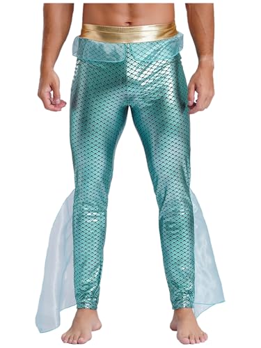 Freebily Pantalones De Sirena para Hombre Leggings Cintura Elástica Brillante con Estampado De Escamas De Pez Medias para Halloween Cosplay Menta Verde M