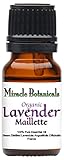 Miracle Botanicals Organic Maillette Lavender Essential Oil - 100% Pure Lavandula Angustifolia Officinalis - 10ml or 30ml Sizes - Therapeutic Grade - French Maillette 10ml