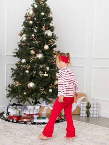 RuffleButts® Baby/Toddler Girls Stretchy Flare Pants w/Ruffles - Red Ruffle, 2T