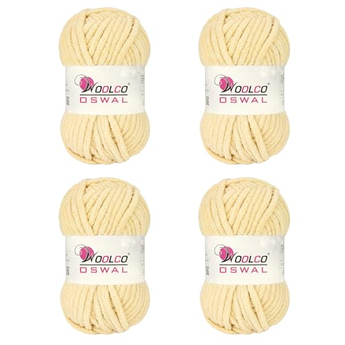 Image of Yankie Chenille Supersoft Velvet Yarn, Plushie & Blankie Yarn for Crochet, Knitting, Amigurumi & DIY Crafts (Cream, Pack of 4)
