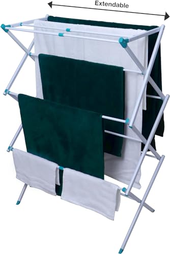 LUXTROUS Expandable Clothes Drying Rack - Foldable 3-Tier Laundry Drying Rack, Adjustable Towel Rack for Air Drying Clothing - Indoor & Outdoor Foldable Drying Racks for Clothes, White