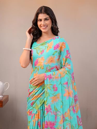 Image of Garden Vareli Floral Print Chiffon Saree