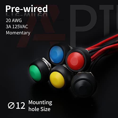 Apiele 12Mm Momentary Push Button Switch Mini Round Switch Waterproof 1A 250V Ac Spst No 2 Pin Pbs-33B With Pre-Soldered Wire 6Pcs (Red) #TOP4