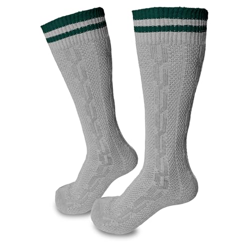 Steigenhfer Manufaktur Bavarian striped Socks men made of cozy cotton - for Oktoberfest and other festivities - Designed in Germany - Oktoberfest unisex socks - gray-green - 10-11