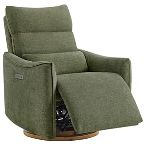 CHITA Swivel Rocker Recliner Chair, Power Nursery Glider Recliner, Nursery Rocking Chair with Adjustable Power Headrest, FSC Certified, Solid Wood Base, Moss Green