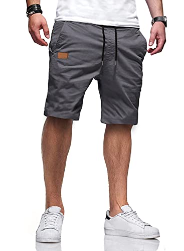 Image of JMIERR Mens Shorts Cotton Casual Drawstring Summer Beach Stretch Twill Chino Sports Joggers Shorts,Gray,3XL