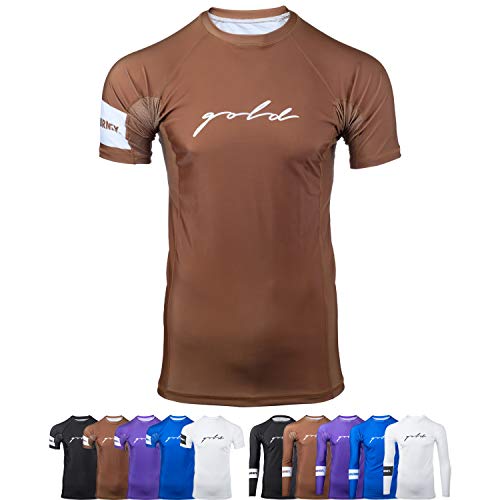 Gold Bjj Foundation Rash Guard - Ranked No-Gi And Gi Jiu Jitsu Rashguard (Short Sleeve, Brown, Xxl) #TOP16