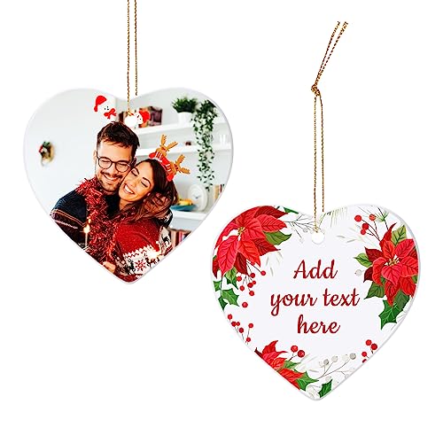 Adorno de Navidad personalizado con foto, añade texto de imagen y diseño de impresión de 2 caras, recuerdo personalizado de cerámica, boda, graduación, adorno de Navidad familiar