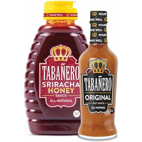 Original Hot Sauce and Sriracha Honey Hot Sauce by Tabanero, Hot Sauce Gifts Bundle, All Natural, Gluten Free, Low Sodium, Kosher, Made in the USA, 5 oz and 12 oz Bottles Cover