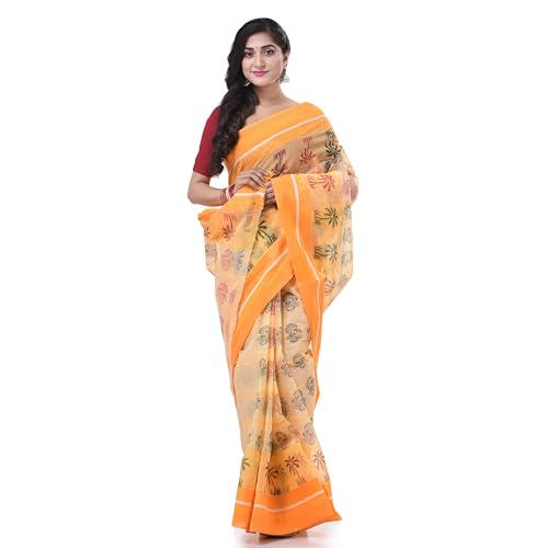 Image of dB DESH BIDESH Women`s Bengal Tant Tree Print Design Pure Handloom Cotton Saree Without Blouse Piece