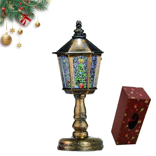 Linterna de nieve Heritage Glow 2026, modo de alimentación dual, con luces LED y música navideña, linterna de globo de nieve de Navidad con pantalla hexagonal, decoraciones de Navidad para decoración