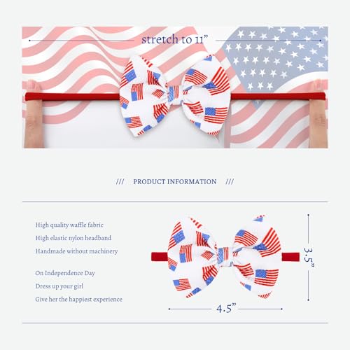 YanJie 4th of July Bows for Baby Girls Bows 0-6 Months Fourth of July Headband Hair Accessories Red Hair Bow Flage Toddler Patriotic Headband4