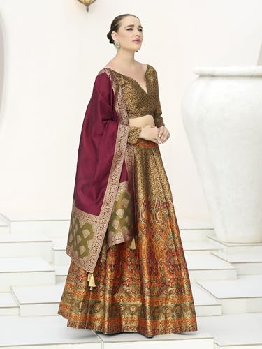 Image of PURVAJA Women's Kanjiwaram Semi-Stitched Lehenga choli