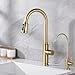 SUMERAIN Kitchen Faucet with Pull Out Sprayer Brushed Gold Single Handle High Arc Pull Down Kitchen Sink Faucet Stainless Steel