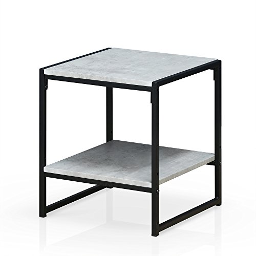 FURINNO Modern 2-Tier End Table, Faux Stone
