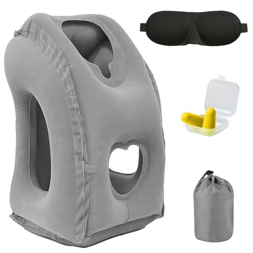 CECOMBINE Inflatable Travel Neck Pillow, Flight Pillow Travel Accessories, Office Lunch Break, Train and Plane Essentials Air Neck Pillows, Head Support Pillow, Adjust Sleeping Position (Grey)