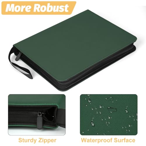 GERMUN 3 Ring 9 Pocket Zipper Card Binder, 720 Double Sided Standard PU Trading Card Album Folder for TCG & Sports Cards, Not Fit Top Loaders (Dark Green) by GERMUN - Used condition - Image 3