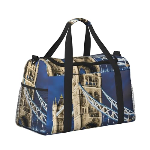 Tower Bridge in London Print Stylish Foldable Carry On Tote with Waterproof Zipper for Weekend Getaways Bag3