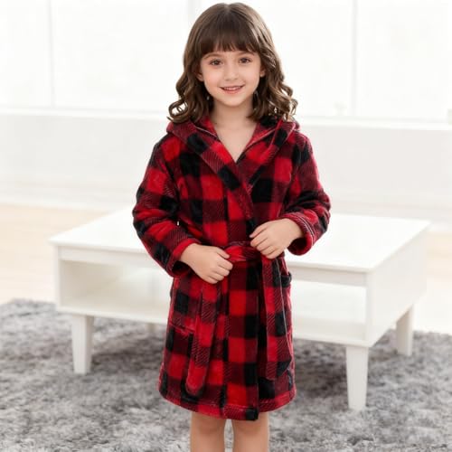 Image of Boys Girls Bathrobes,Toddler Boy Girl Robes,Children's Plush Soft Coral Fleece Hooded Pajamas Sleepwear for Kids