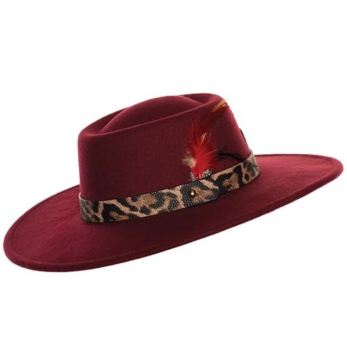 UNDERWRAPS Classic Adult Fedora Hat - Pimp Hat for Halloween, Leopard Print Band, 80s Gangster, Men's & Women's Fedora (BURGUNDY)