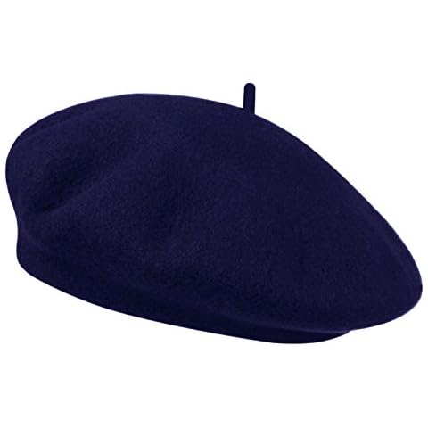 YaWindYa Mens Womens French Style Classic Solid Color Wool Warm Berets Beanies Cap Hats Unisex (Navy)(Size: One Size) Cover