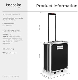 tectake® Portable Tool Box Trolley, 1,200-Piece Kit with 4 Drawers & Wheels, Essential DIY Tools Set, Home & Office Hand Tools, Mechanic Spanner Organiser, Home Improvement Starter Kit