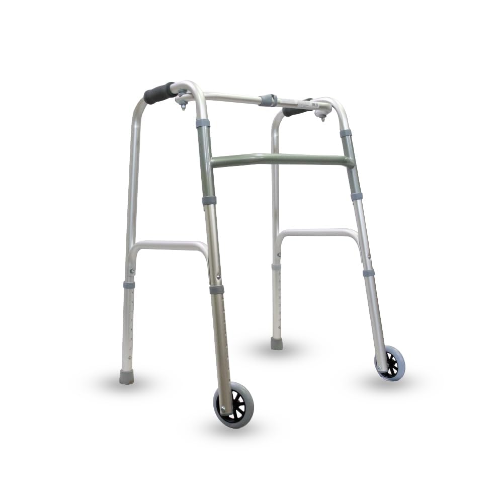 Healthshine Lightweight Walker Foldable HS912L with Reciprocal Walker, Anti-Slip Support, Padded Hand Grip & Adjustable Height for Elderly, Post-Op & Pregnant Full Support | CE & ISO Certified (Silver - Walker with Wheels)-image-48