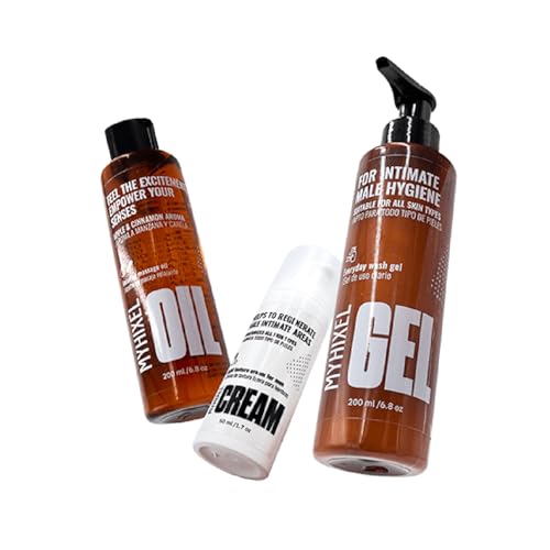 MYHIXEL CARE PACK, Pack de Productos de Higiene Íntima Masculina, Para Hombre, Incluye Gel, Aceite y Crema, Ingredientes Naturales
