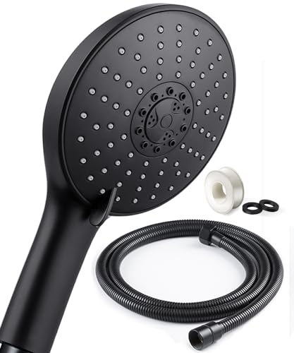 Duschkopf, NEUFLY Handbrause gross duschkopf mit Edelstahl schlauch wassersparend Druckerhöhend Brausekopf Chrom Universal Duschbrause - 7 Modi Dusche Schwarz