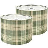 Lamp Shades Set of 2 Elegant green cream plaid for textile design website backgrounds Drum Lamp Shades for Table Lamps Floor Lamps Pendant Light 8.9'x11'x11' Replacement Large Linen Lampshades