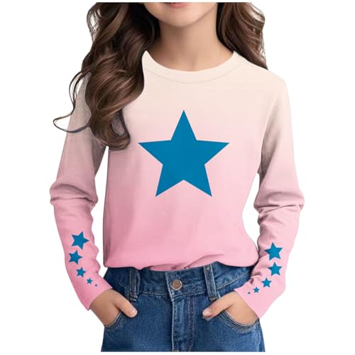 NZYIHAO Camiseta de manga larga para niña, degradado de color, blusa estampada, camiseta para niños, manga larga, cuello redondo, camiseta informal, camiseta ligera, holgada, camiseta básica, manga
