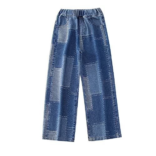 Big Girls Baggy Jeans Casual Patchwork Denim Jeans Elastic Wasit Wide Leg Ripped Pants Bell Bottoms for 4-14 Years2