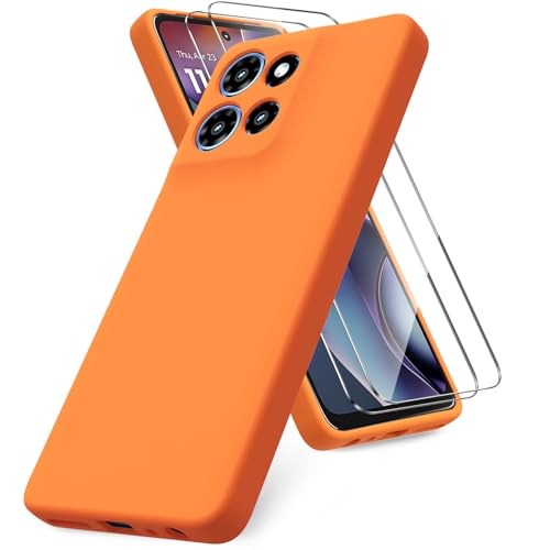 Coque Moto G Play 4G 2025 silicone liquide orange Vansdon et film verre trempé
