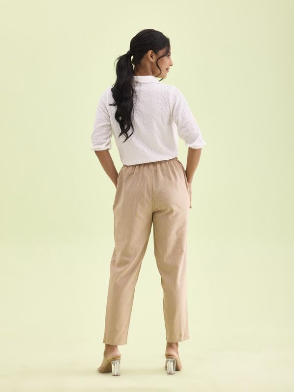 Image of GO COLORS Solid Soft Cotton Printed Pencil Pant for Women | Breathable, Side Pocket